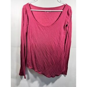 Mudd Long Sleeve Scoop Neck Top‎ Women XS Pink Stretch High Low Grunge Indie